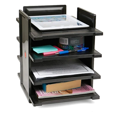 Mind Reader Black 4-Tier Desktop Document & Folder Tray Organizer