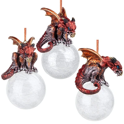 Design Toscano The Pensive Percher Dragon 2018 Collectible Holiday Ornaments, 3ct.
