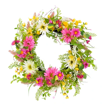 6 Pack: 24'' Multicolored Chrysanthemum Floral Spring Wreath