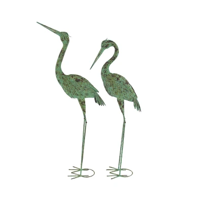 45" Green Metal Cranes Garden Sculpture Set