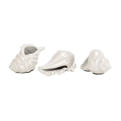 White Porcelain Coastal Seashell Sculpture Set