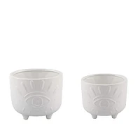 Flora Bunda® Matte White Evil Eye Ceramic Footed Planter Set