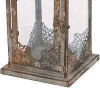 13" Gray Iron Vintage Candle Holder Lantern