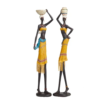 Handmade Polystone African Women Inspired Sculpture Set