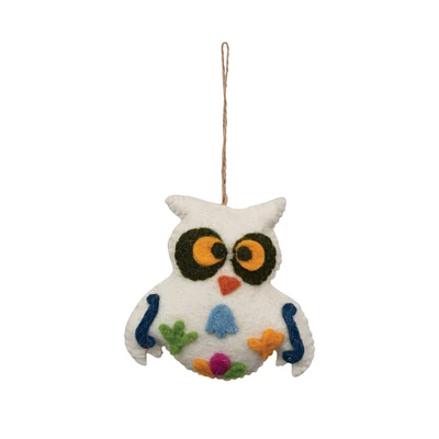 Hello Honey® 5" Multicolor Wool Felt Owl Ornament with Applique