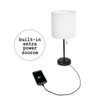 LimeLights White Shade Lamp with Charging Outlet