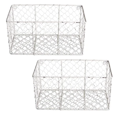 DII® Small Antique White Wall Mount Chicken Wire Baskets, 2ct.