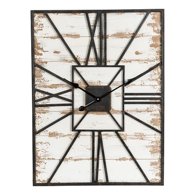 Glitzhome® 31.5" Oversized Farmhouse Wooden & Metal Rectangle Wall Clock