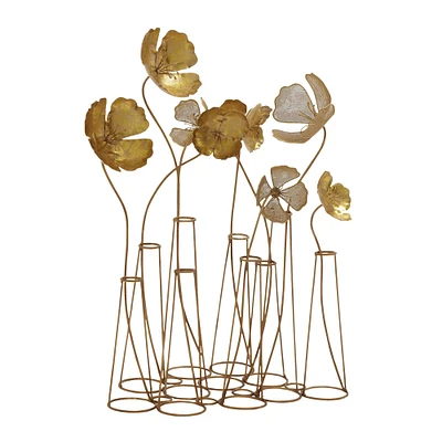 21" Gold Metal Flowers Sculpture