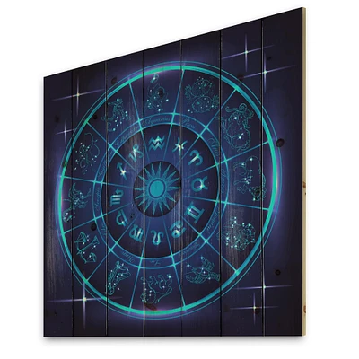 Designart - Neon Deep Blue Horoscope Circle With Zodiac Signs