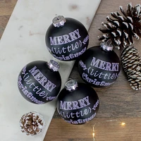 4ct. 2.5" Matte Black Merry Little Christmas Glass Ball Ornaments