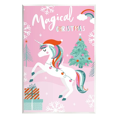 Stupell Industries Magical Christmas Pink Unicorn Wall Plaque Art