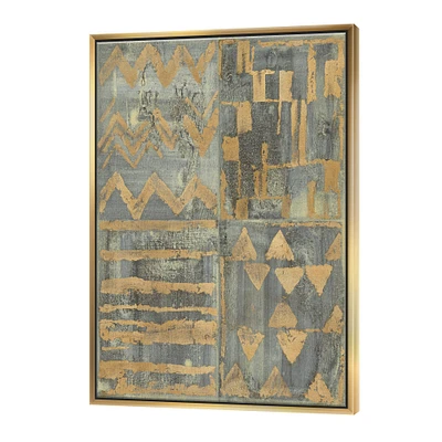 Designart - Gold Geometric Tapestry III - Modern & Transitional Canvas in Gold Frame