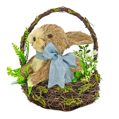 10" Blue Bow Bunny in Basket