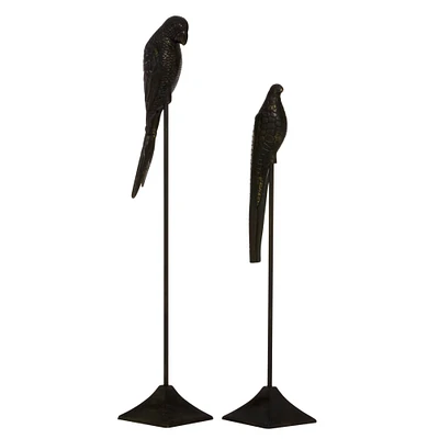 Set of 2 Black Aluminum Traditional Bird Sculpture, 29", 35"