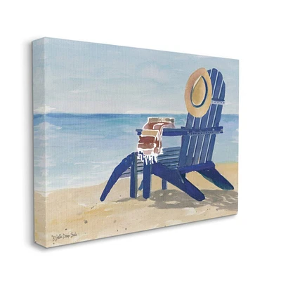 Stupell Industries Empty Blue Beach Chair with Hat Nautical Scene Canvas Wall Art