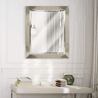 Head West Brushed Nickel With Chrome Inner Lip Beveled 27.5" x 33.5" Framed Accent Vanity Mirror