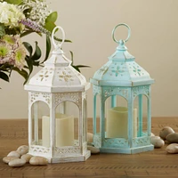 LED Blue Hexagon Distressed Lantern Set