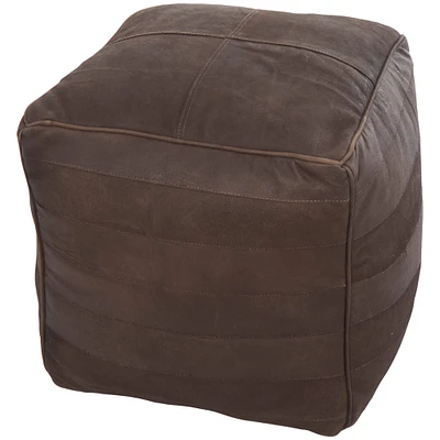 21" Leather Pouf with Linear Panels