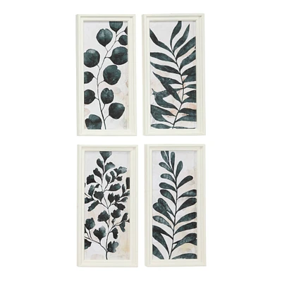 White & Dark Green Vintage Botanical Framed Wall Art Set