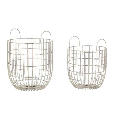 Set of 2 Silver Iron Contemporary Storage Basket, 17" x 13" x 13"