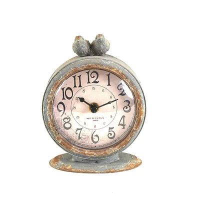 6" Gray Pewter Birds Mantel Clock