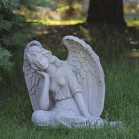 17" Gray Graceful Sitting Angel Outdoor Garden Statue