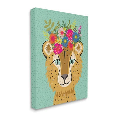 Stupell Industries Floral Crown Cheetah Spotted Fur Playful Animal Canvas Wall Art