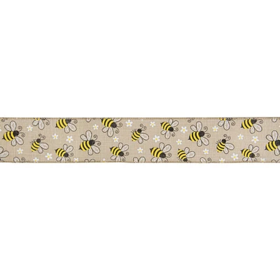 2.5" x 10yd. Burlap Bumblebee Design Wired Spring Craft Ribbon