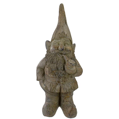 17.75" Gray Standing Gnome Outdoor Garden Statue