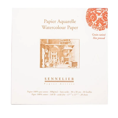 Sennelier White 12" x 12" Hot-Press Watercolor Paper, 20 Sheets