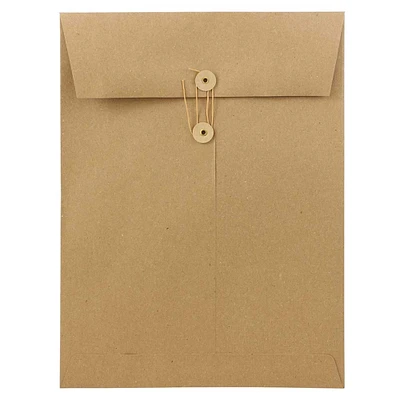 JAM Paper 9" x 12" Premium Brown Kraft Button & String Booklet Envelopes, 50ct.