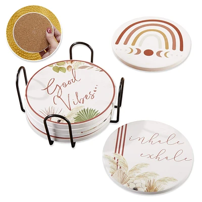 Kate Aspen® Boho Ceramic Coasters with Holder, 6ct.