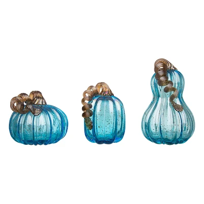 Glitzhome® Blue Glass Pumpkin Set