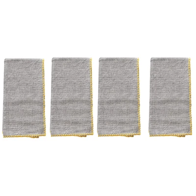 Gray with Embroidered Yellow Edge Cotton Napkin Set, 4ct.