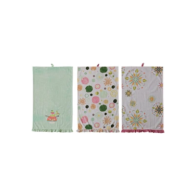 Hello Honey® Winter Cotton Printed Ruffled Tea Towel Set