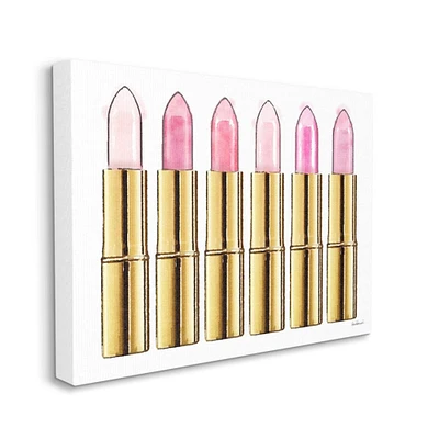 Stupell Industries Pink Gold Lipstick Glam Fashion Watercolor Canvas Wall Art