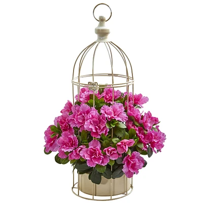 19" Pink Azalea in Decorative Bird Cage