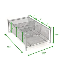 Mind Reader Silver 3-Compartment Pull-Out Sliding Organizing Drawer Storage Basket