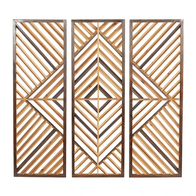 Set of 3 Brown Wood Contemporary Wall Decor 12", 35"
