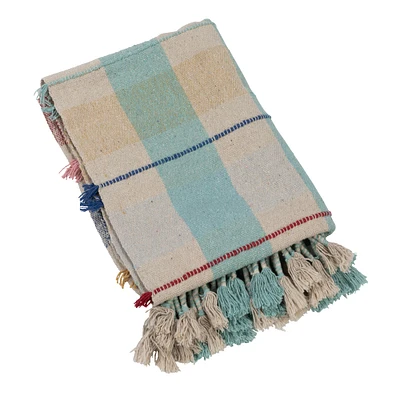 Multicolor Plaid Braided Fringe Throw Blanket