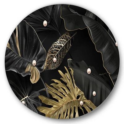 Designart - Black and Gold Tropical Leaves III