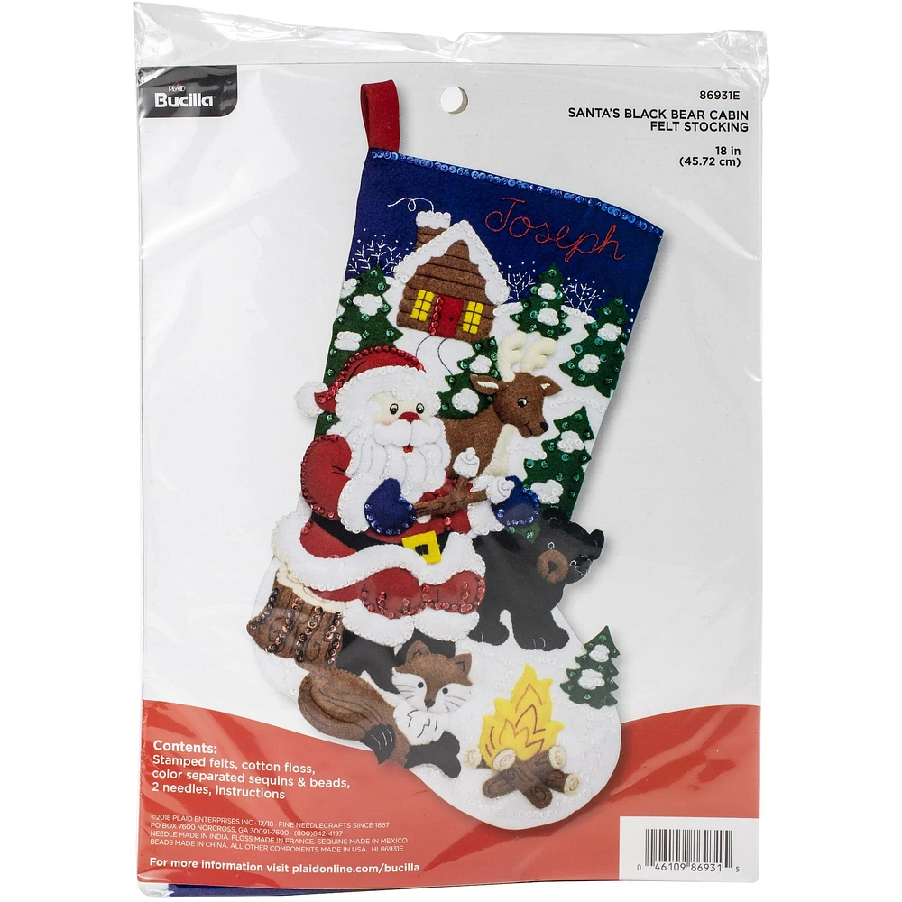 Bucilla Santa's Black Bear Cabin Stocking Felt Kit