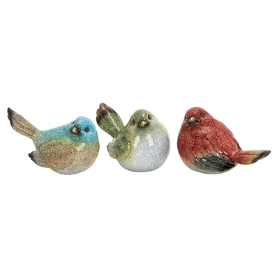 7" Multicolor Farmhouse Polystone Bird Sculpture Set