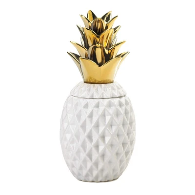 13.5" Gold Topped Porcelain Pineapple Jar