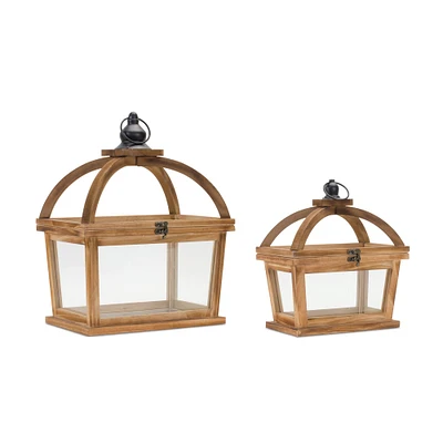 Tapered Wood Lantern with Open Lid Set