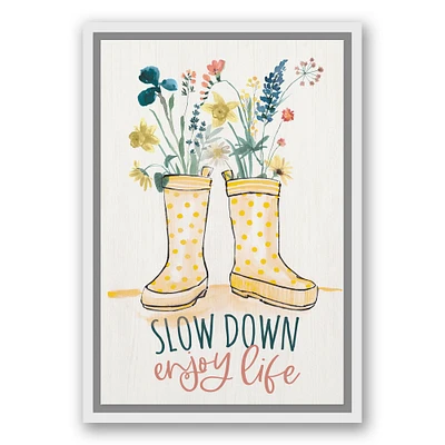 Slow Down Enjoy Life White Floating Framed Canvas Wall Art