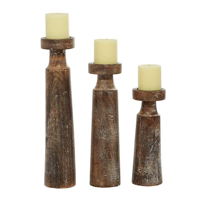 Brown Mango Wood Natural Candle Holder Set