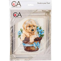 Collection D'Art Puppy In Flower Pot Stamped Needlepoint Kit