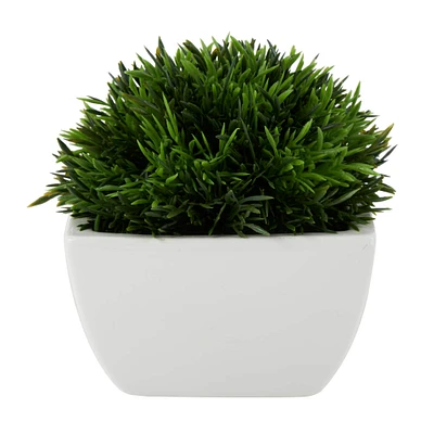 7" Green Foliage Artificial Plant with White Ceramic Pot